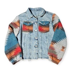 Vintage Southwestern Aztec Denim Jacket Shacket Women's Small Boho Western